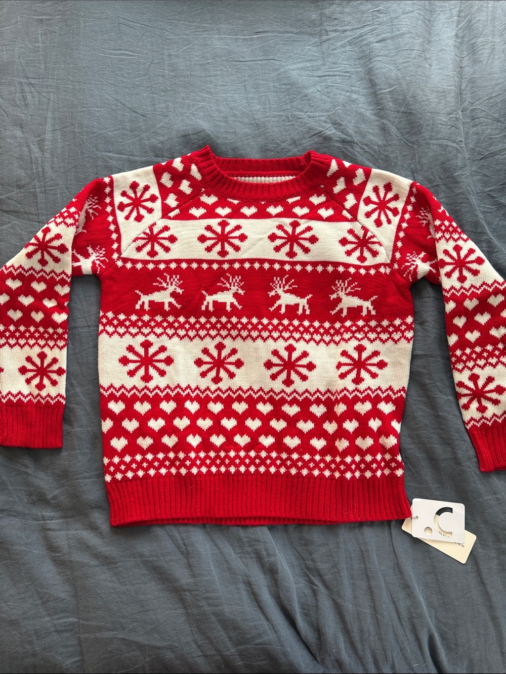 Classic Red & White Holiday Reindeer Sweater - Unbranded